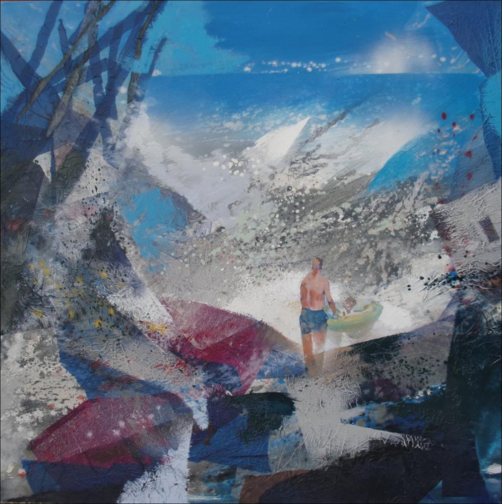L'immagine digitale riproduce l'opera “Cala”, dell'artista pugliese Michele Roccotelli. Classe 1946, iniziò i suoi studi a Bari per perfezionarli a Roma ed iniziare, giovanissimo nel 1968, a dedicarsi ad esposizioni, personali, rassegne nazionali prestigiose nel panorama artistico contemporaneo italiano dell'epoca (Arte Fiera di Bologna, Arte Roma e le Expo Arte baresi) e mostre internazionali persino in Canada e negli ultimi anni molte in Germania. Il suo personale stile astratto, fatto di colori caldi e freddi spesso uniti tra loro, è un richiamo al paesaggio pugliese, dal quale Roccotelli non può prescindere e che nelle sue opere diventa un paesaggio ideale e interiore, “paesaggi dell'anima” come lui stesso li ha definiti. Il “cromatismo esuberante ed esplosivo” (Yvo...