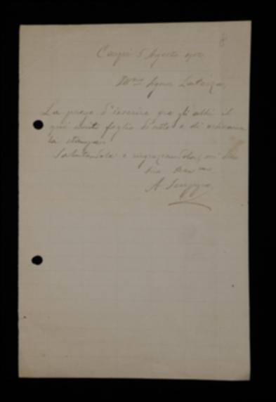 Nella lettera, Angelo Scuppa chiede a Laterza di aggiungere alle bozze del volume alcune note riportate in un foglio allegato.