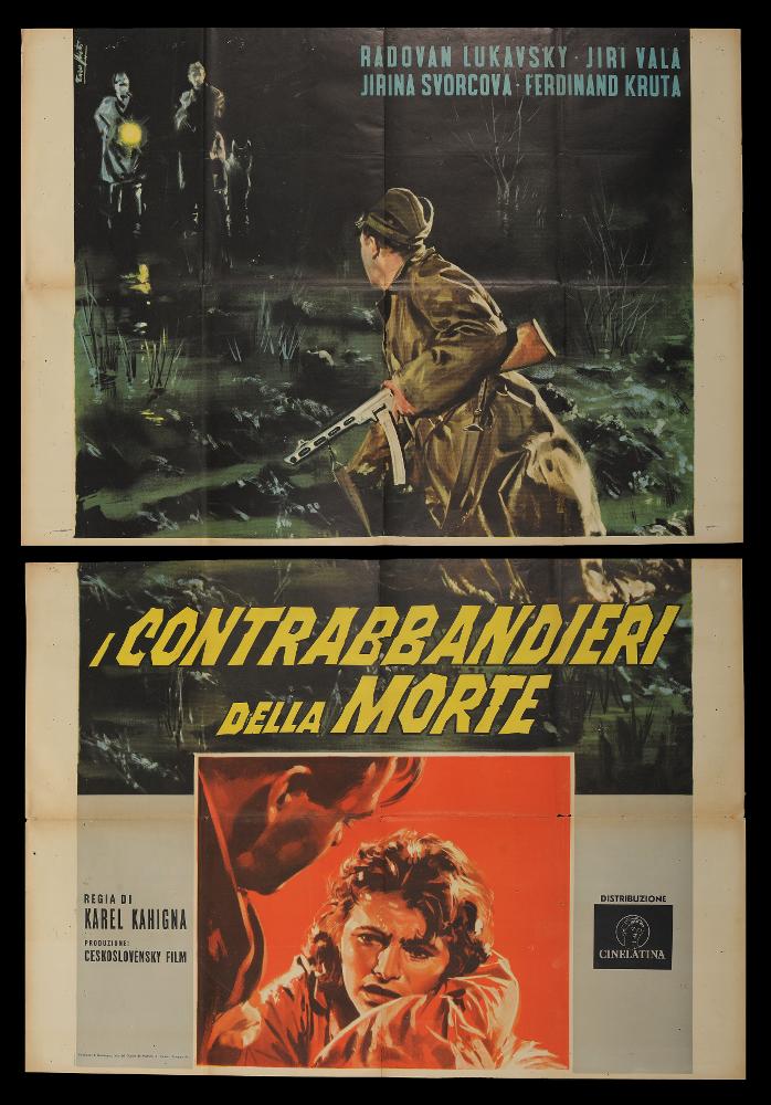 L'immagine riproduce uno dei manifesti conservati presso la Mediateca Regionale Pugliese (vedi Note). Si tratta di una delle versioni grafiche del manifesto del film “I contrabbandieri della morte” del 1959 per la regia di Karel Kahigna, a firma di Enzo Nistri, pittore romano autore di migliaia di manifesti per il cinema. Nistri si contraddistinse per un linguaggio maturo, uno stile semplice ed elegante che «si presta a raccontare ogni storia» (Baroni, 2018). In questo manifesto è possibile riconoscere il tratto raffinato, ma al tempo stesso dalla forte intensità descrittiva dell’autore, data anche da un sapiente uso dei colori netti e spesso contrastanti, che aiutano a ben definire le figure e le scene descritte. Nella parte superiore l’oscurità e le sue sfumature pror...