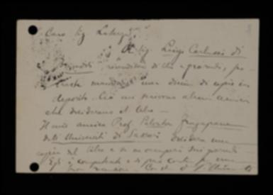 Nella cartolina, Pietro Chimienti chiede all'editore di inviare copie alla libreria Carlucci di Brindisi e a Salvatore Fragapane dell'Università di Sassari che ne curerà la recensione.