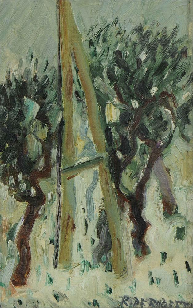 L'immagine digitale è la riproduzione di “Neve a Bari”, olio su tela realizzato da Roberto De Robertis, artista pugliese che segnerà il cambiamento della scena artistica e culturale di Bari negli anni Trenta del Novecento. Affezionato a nature morte e ritratti, De Robertis si apre anche alla pittura di paesaggio dipingendo vivaci vedute circoscritte all'affezionato paesaggio della Murgia barese luogo in cui l'artista viveva e produceva i suoi lavori. Le spigolose e brevi pennellate compongono lo scorcio di questa campagna nella periferia di Bari. Formatosi inizialmente nella bottega barese del pittore veneto Mario Prayer e trasferitosi successivamente a Milano, dove conseguirà il diploma di decorazione pittorica presso l'Accademia di Brera, De Robertis fa ritorno a Bari...