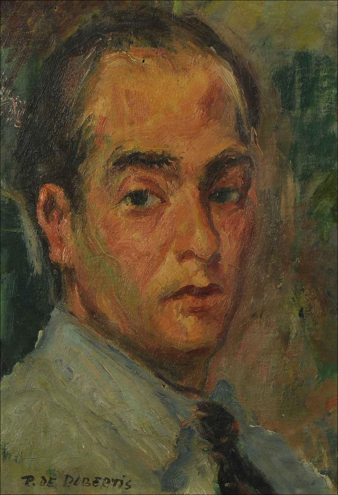 L'immagine digitale in oggetto è la riproduzione fotografica di uno degli autoritratti realizzati probabilmente intorno al 1936 da Roberto De Robertis, artista pugliese che segnerà il cambiamento della scena artistica e culturale di Bari negli anni Trenta del Novecento. L'opera si inserisce nella serie di autoritratti a cui l'artista si dedica negli anni 30, periodo in cui mostrerà una maggiore sensibilità al tonalismo e agli accostamenti cromatici del colore che utilizzerà per modellare le figure. Formatosi inizialmente nella bottega barese del pittore veneto Mario Prayer e trasferitosi successivamente a Milano, dove conseguirà il diploma di decorazione pittorica presso l'Accademia di Brera, De Robertis fa ritorno a Bari negli anni Trenta del ‘900 diventando da subito ...