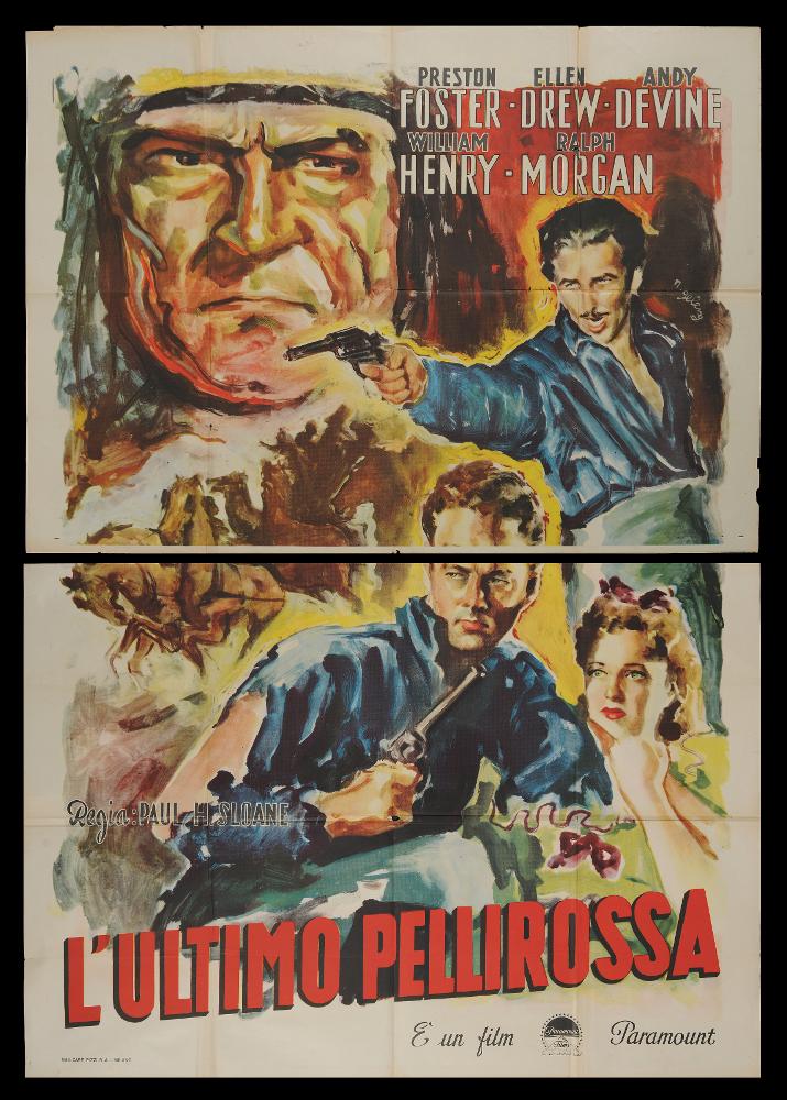 L'immagine riproduce uno dei manifesti conservati presso la Mediateca Regionale Pugliese (vedi Note). Si tratta di uno dei manifesti del film “L’ultimo pellirossa” del 1939 per la regia di Paul Sloan. La firma che leggiamo sul lato a sinistra appartiene a Rinaldo Gèleng (R. Gèleng), illustratore romano, artista poliedrico ed eclettico. Classe 1920, dopo gli studi d'arte, visse e lavorò per molti anni a Parigi, poi a Milano dove realizzò una serie di copertine per Mondadori e infine a Roma, dove realizzò alcuni manifesti per i film di Fellini. Il suo stile fresco e pittorico è fatto di pennellate liquide e sfumate, con spunti grafici originali, composizioni personali, in cui rivela la sua dote di ritrattista. Gèleng anche in quest’opera mantiene le sue caratteristiche di...