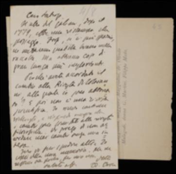 Nella cartolina Benedetto Croce risponde evasivamente a Giovanni Laterza sul contenuto del volume di Ferdinando Galiani. Quindi invita l'editore a non accordare cambi nella stampa de "La Critica" a sua insaputa e gli comunica di avere spedito delle copie del suo contributo edito negli “Atti dell'Accademia Pontaniana”.