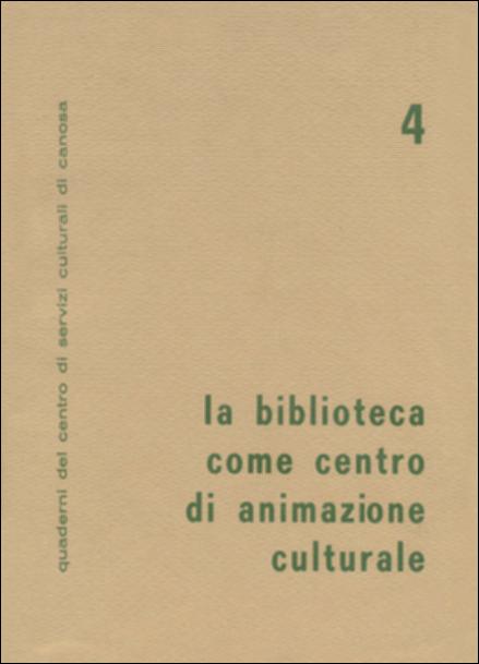 Il volume è parte della grande raccolta denominata “Libri di Puglia”, progetto di digitalizzazione a cura di Nicola Pergola che ha lo scopo di rendere fruibile la produzione editoriale dei Centri regionali di servizi educativi e culturali e degli Assessorati alla cultura e alla Pubblica Istruzione della Regione Puglia, dal 1968 agli anni 2000. “La Biblioteca come centro di animazione culturale” si inserisce nella produzione dei “Quaderni” del CRSEC di Canosa in convenzione con la Cassa del Mezzogiorno. Questo quarto volume racchiude gli Atti di un Convegno tenutosi nel Teatro d'Ambra a Canosa sul tema della “biblioteca come centro di animazione culturale”, che dà il titolo allo stesso libretto, ai quali segue anche il resoconto di un altro convegno sullo stesso tema ten...