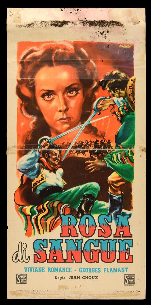 La locandina, a firma di Marcello Colizzi (M. Colizzi) tra i maggiori rappresentanti dei cartellonisti italiani del cinema, mette in evidenza il carattere drammatico della pellicola con una scena di azione tra due uomini con abiti messicani. Sullo sfondo il volto della protagonista, Viviane Romance, nel ruolo di Angelica, una donna di rara bellezza. Sarà lei a stregare letteralmente il generale Manrique Ruiz, soprannominato "El Salvador", interpretato da Georges Flamant. La locandina originale è conservata nell’Archivio della Mediateca Regionale Pugliese....
