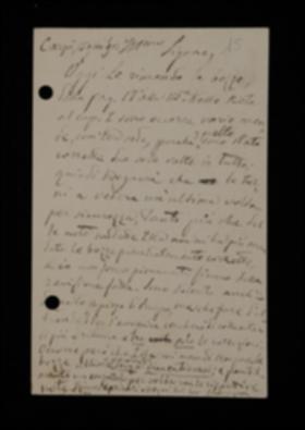 Nella cartolina, Angelo Scuppa comunica a Laterza di avergli spedito alcune bozze corrette e ne sollecita altre per un'ulteriore revisione. Chiede che in seguito gli siano inviate, un capitolo per volta, le bozze da correggere insieme alle stesse bozze già corrette.