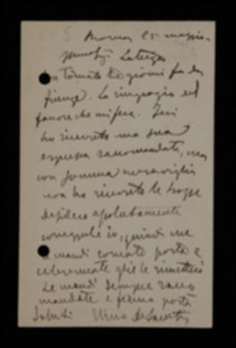 Nella cartolina, Nino De Sanctis sollecita l'editore all'invio delle bozze del volume per la correzione.