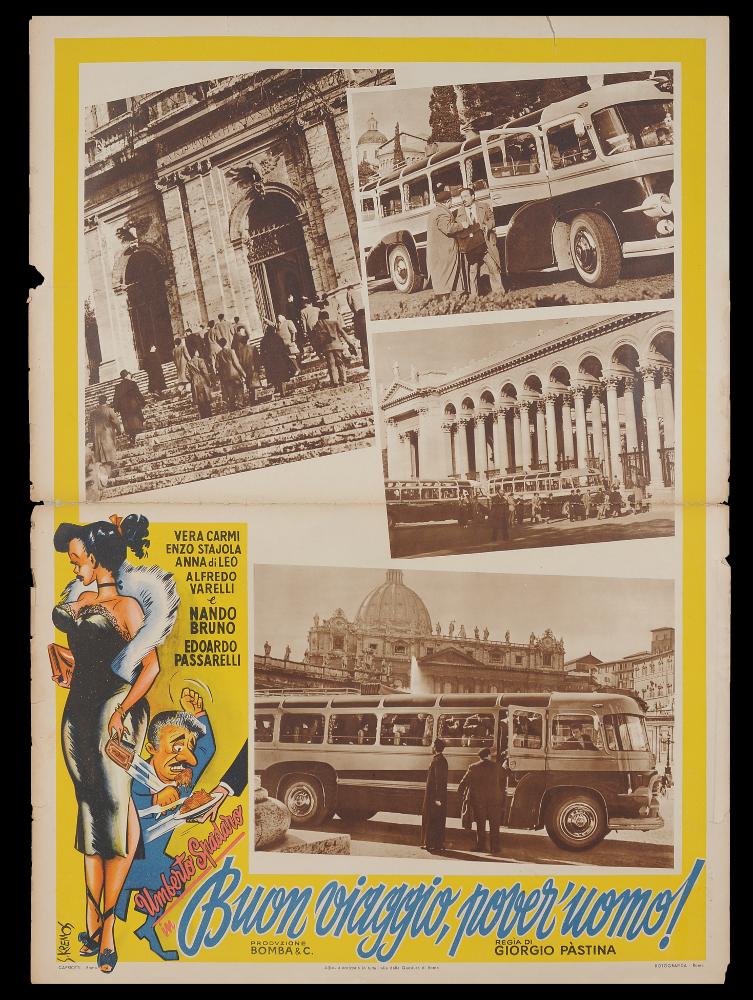 L'immagine riproduce uno dei manifesti conservati presso la Mediateca Regionale Pugliese (vedi Note). Si tratta della locandina del film "Buon viaggio, pover'uomo!", in cui appare una illustrazione di Kremos. Nome d'arte di Niso Ramponi, fu un disegnatore dalle qualità eccezionali; seppe contraddistinguersi per il suo stile fumettistico che esaltava la donna, con forme sensuali volutamente accentuate, in pieno stile pin-up. Non a caso, fu ironicamente soprannominato il "Sovrano di donnine" de Il Travaso, uno dei più popolari giornali umoristici italiani del Novecento. La collaborazione con il giornale iniziò nel 1948 e le sue figure femminili in copertina portarono ad un aumento notevole delle tirature. Riconoscibili e bellissime, le donne di Kremos sono affascinanti e ...