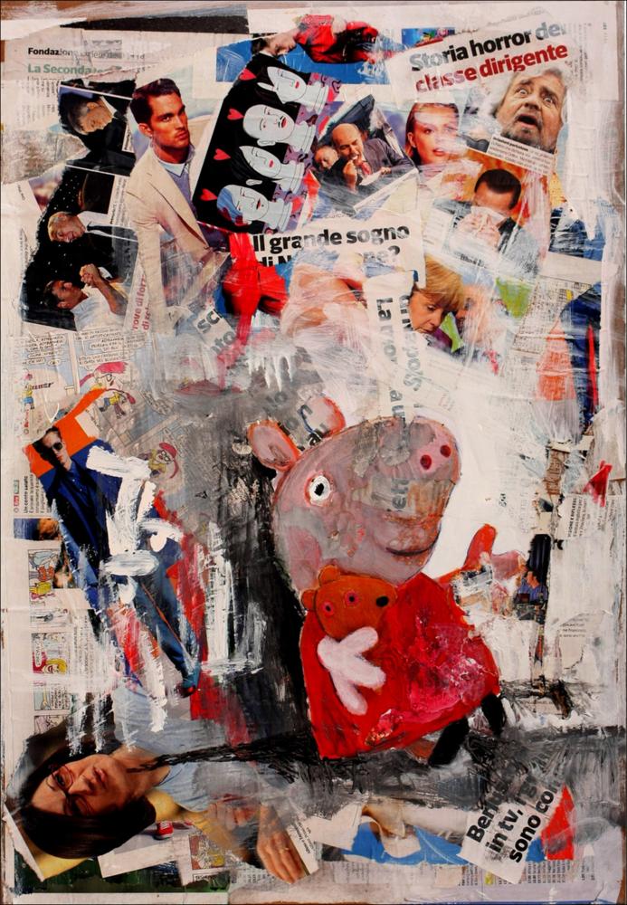L'opera, riprodotta in formato digitale, è parte della serie “Étuttoungioco” del giovane artista pugliese Vincenzo Mascoli. Le opere di Mascoli seguono da anni il filone contemporaneo del neo-pop, per il quale l'artista si sta distinguendo non solo nel panorama artistico locale, ma anche nazionale. Nelle sue creazioni evidente è l'uso costante e convinto della tecnica mista, basata principalmente sulla commistione tra pittura e collage. La serie in oggetto è contraddistinta da giochi e personaggi legati al mondo dell'infanzia, che si contrappone al corrotto, cinico e violento mondo adulto, che Mascoli fa parlare tramite la moltitudine e il “caos” dei ritagli di giornali sullo sfondo: parole, lettere, personaggi della cronaca, della politica e del mondo dello spettacolo,...