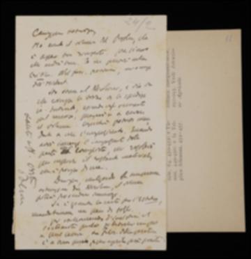 Nella cartolina, Benedetto Croce si complimenta con Giovanni Laterza per la buona riuscita del volume di Karl Vossler; di questo e del volume di Johann F. Herbart assicura che scriverà su "La Critica". Comunica poi che temporaneamente si occuperà del volume di Ferdinando Galiani al posto del curatore Fausto Nicolini. Infine invita l'editore a sollecitare in tipografia per il suo volume di estetica e a spedirgli un campione della carta.