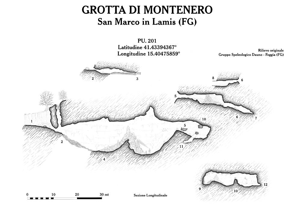 Questo rilievo topografico è la trasposizione in digitale di rilevamenti realizzati a seguito di importanti studi speleologici nelle grotte di Puglia. Sono materiale utile per lo studio e la ricerca, per comprendere al meglio la complessità delle articolazioni sotterranee di queste cavità naturali, con il fine della tutela e della salvaguardia del fenomeno carsico. 
Il documento fa parte della raccolta di rilievi topografici digitalizzati da Carlos Solito per il Progetto digitale “Sillabario sotterraneo – Viaggio dantesco nelle Grotte di Puglia” – realizzato nell’ambito della LEGGE REGIONALE 30 dicembre 2020 - art. 39 “Cavità pugliesi e opera dantesca - Celebrazioni 700 anni dalla morte di Dante Alighieri”.