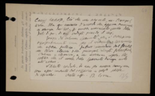 Benedetto Croce, ribadito l'accordo di stampare il suo volume di filosofia della pratica subito dopo quello di estetica, nella lettera ringrazia Giovanni Laterza per la buona riuscita del volume di Bertrando Spaventa e lo sollecita a chiedere a Giovanni Gentile un elenco di indirizzi cui spedirne alcune copie.
