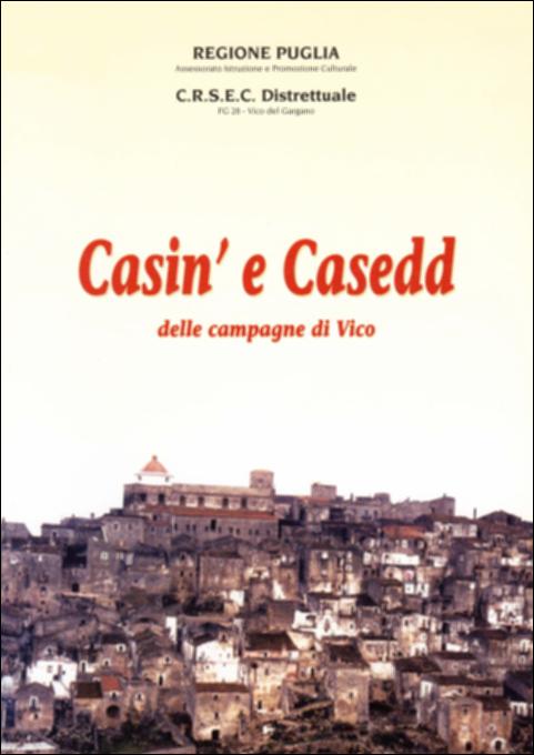 Il volume “Casin' e casedd delle campagne di Vico” è parte della grande raccolta denominata “Libri di Puglia”, progetto di digitalizzazione a cura di Nicola Pergola che ha lo scopo di rendere fruibile la produzione editoriale dei Centri regionali di servizi educativi e culturali e degli Assessorati alla cultura e alla Pubblica Istruzione della Regione Puglia, dal 1968 agli anni 2000. Il territorio di Vico del Gargano, nella sua articolata complessità, si presenta fondamentalmente come paesaggio olivicolo e agrumario nella fascia costiera, e come paesaggio silvopastorale in quella interna: a ognuno di questi ambienti corrispondono specifici e tipici manufatti, funzionali alle diverse, possibili attività produttive. Casini, casette, pagliai, grotte, “piscine” e masserie, ...