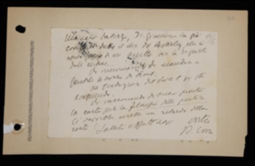 Nella lettera, Benedetto Croce informa Giovanni Laterza che la tipografia Giannini attende dal curatore la seconda parte del manoscritto del volume di George Berkeley e che si sta eseguendo la traduzione del volume di Georges Sorel. Gli raccomanda poi di spedire a Giovanni Gentile le bozze del volume di Immanuel Kant e di preparare la carta per la stampa del suo volume di filosofia pratica.