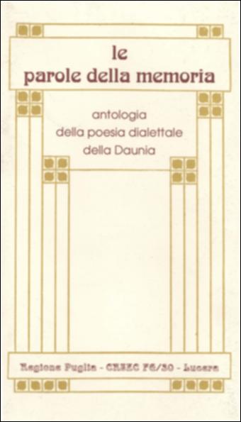 Il testo è parte della grande raccolta denominata “Libri di Puglia”, progetto di digitalizzazione a cura di Nicola Pergola che ha lo scopo di rendere fruibile la produzione editoriale dei Centri regionali di servizi educativi e culturali e degli Assessorati alla cultura e alla Pubblica Istruzione della Regione Puglia, dal 1968 agli anni 2000. Un saggio critico di Giuseppe De Matteis introduce una selezione della produzione in vernacolo di quattordici poeti contemporanei della provincia di Foggia. Nella quale spicca – in particolare – quella dell'area del Subappennino: laddove gli esiti contenutistici si coniugano così felicemente a un elevato grado di perfezione lessicale e stilistica, da indurre Eugenio Montale a definire uno di tali autori una vera e propria “perla” t...
