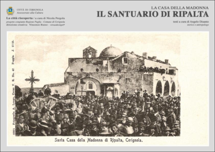 La pubblicazione digitale fa parte della raccolta "La città riscoperta", risultato di un progetto congiunto fra Regione Puglia e Comune di Cerignola. A cura di Nicola Pergola e per la direzione artistica di Vincenzo Russo, i contributi editoriali hanno come scopo la valorizzazione del comune foggiano, situato nella valle dell'Ofanto, a partire dal racconto delle sue storie, delle sue tradizioni e dei suoi personaggi illustri. Nel contributo lo storico ed antropologo Angelo Disanto ripercorre la storia legata al Santuario della Beata Maria Vergine di Ripalta, situato nella omonima contrada a sud di Cerignola. Il santuario è sorto in seguito al ritrovamento, nel 1172, di un’icona greco-bizantina della Madonna, ad oggi unico esemplare in Puglia di Madonna con Bambino in tr...