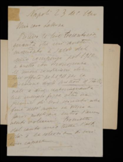 Dopo aver ringraziato per il saldo del compenso del 1910 e aver accettato le condizioni proposte per la direzione degli Scrittori d'Italia per il 1911, Fausto Nicolini, dolente per i ritardi nella stampa del secondo volume di Carlo Gozzi, invita Giovanni Laterza a fargli avere insieme alle bozze della nota, che riceverà dal curatore Giuseppe Prezzolini, anche quelle dell'indice e del testo rimanente; lo sollecita altresì a fargli avere altre bozze da licenziare del terzo volume di Matteo Bandello, precisando anche di aver calcolato insieme a Benedetto Croce il numero delle pagine complessive di questo volume e degli ulteriori ed ultimi due; si suggerisce un prezzo di favore per chi acquisterà i cinque volumi insieme. Il Nicolini poi, rinviando la risoluzione di un dubbi...