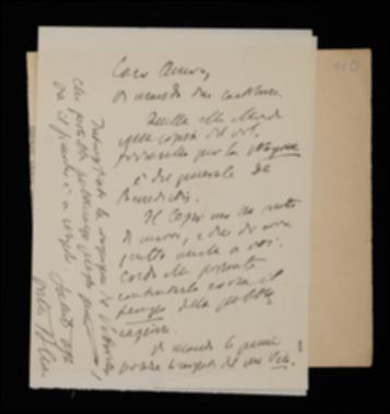 Benedetto Croce inoltra a Giovanni Laterza due cartoline, avvertendolo che con una di esse Biagio De Benedictis richiede una copia del volume di Giuseppe Ferrarelli per una recensione su “La Nazione”. Il filosofo invita poi l'editore ad andare incontro alle richieste di Camillo Cessi in merito alla pubblicazione del suo volume; inviandogli inoltre le prime bozze licenziate del proprio volume su Giambattista Vico, sollecita la composizione del volume di Jacopo Vittorelli poiché il curatore Attilio Simioni è disponibile per la correzione delle bozze.