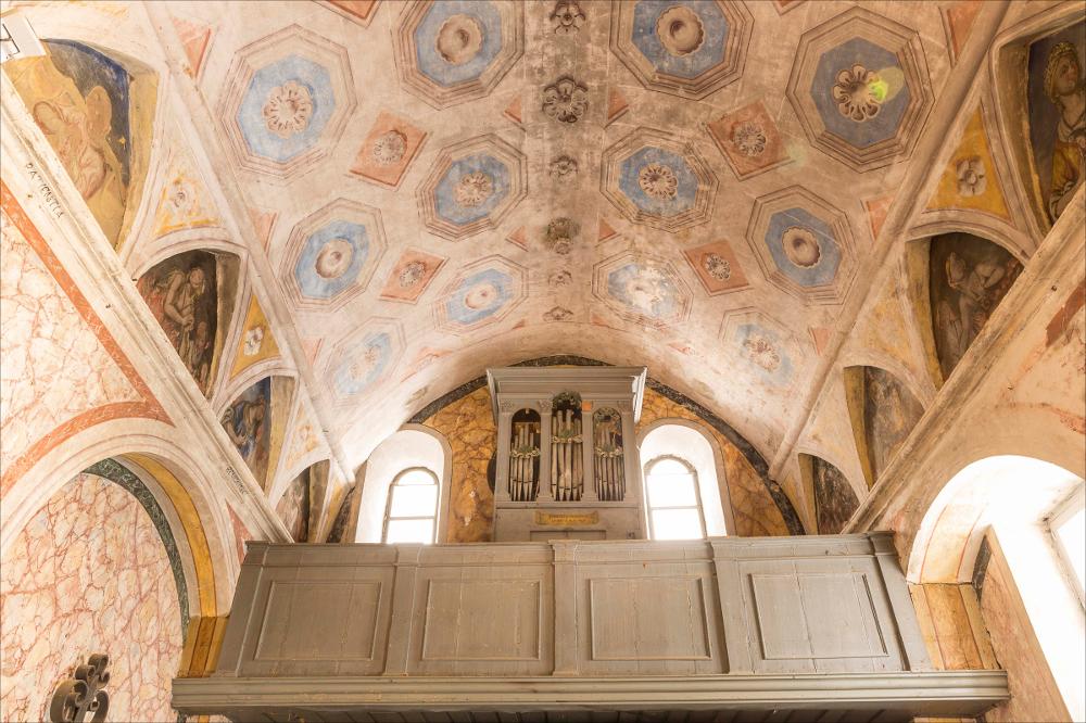 L'organo rappresentato nell'immagine digitale è collocato nella chiesa del Monte Purgatorio di Martina Franca. La chiesa, costruita nel 1649, presenta una architettura molto semplice: profilo a capanna e una facciata che si distingue per un portale architravato, sormontato da una lunetta. Parte della muratura in corrispondenza dell’ordine inferiore simula la muratura a bugnato, mentre nella parte superiore si presenta semplicemente intonacata. L’interno ad aula unica presenta una volta a botte, con archi unghiati sulla trabeazione in cui sono raffigurati figure di santi. Le pareti sono ricoperte da una decorazione a finto marmo e tra gli arredi particolare interesse presentano l’organo settecentesco e la tela di San Michele e le anime purganti di Giovanni Stefano Carami...