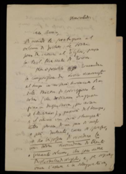 Inviando la prefazione al volume di Johann G. Fichte con la raccomandazione di spedirne le bozze ad Adriano Tilgher, Benedetto Croce risponde negativamente alla proposta avanzata da Giovanni Laterza di posticipare la composizione del suo volume sui lirici marinisti alla stampa di quello di Matteo Bandello. Inoltre il filosofo promette di spedire, come richiesto dall'editore, copia della relazione per il premio Gautieri a “La Critica”, dissuadendolo dal servirsene come réclame ma ritenendo possibile darne conto nella circolare pubblicitaria per l'annata seguente.