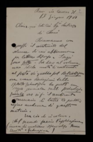 Nella lettera, Paolo Orano comunica a Laterza quale sia la consistenza del materiale che gli invierà e definisce il compenso che si aspetta.