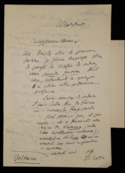 Nella lettera, Benedetto Croce, rispondendo a Giovanni Laterza, chiede di poter visionare un'ultima volta le bozze del volume di Silvio Spaventa, del quale è già pronta la réclame per il Giornale d'Italia, ed esprime curiosità per l'intervista a Mario Rapisardi che gli è stata segnalata. Il filosofo chiede poi di essere informato sulle bozze dei volumi di Gottfried W. Leibniz e di Immanuel Kant e su quelle di David Hume in posseso di Giuseppe Prezzolini; riferisce infine la richiesta di Adriano Tilgher di ottenere il compenso pattuito per il volume di Johann G. Fichte.