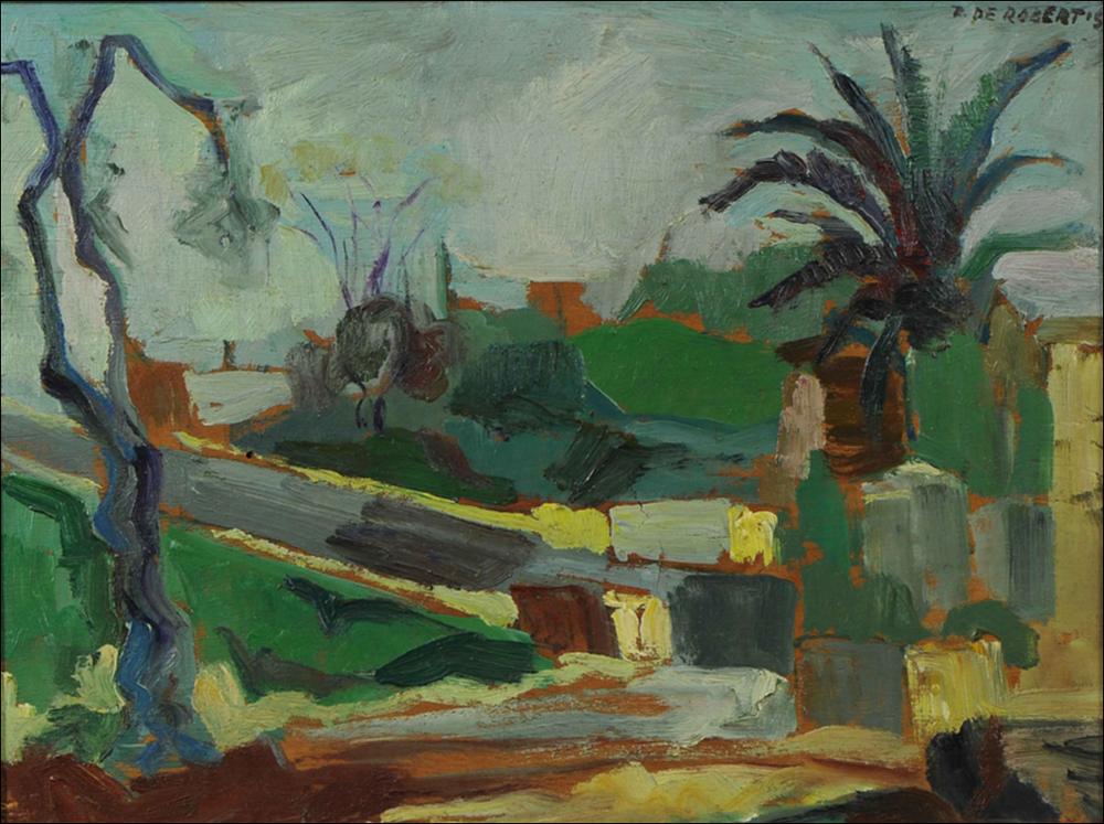 “Via delle Murge” è la riproduzione digitale di un olio su tela realizzato da Roberto De Robertis, artista pugliese che segnerà il cambiamento della scena artistica e culturale di Bari negli anni trenta del Novecento. Affezionato a nature morte e ritratti, De Robertis si apre anche alla pittura di paesaggio dipingendo vivaci vedute circoscritte all'affezionato paesaggio della Murgia, luogo in cui l'artista viveva e produceva i suoi lavori. Formatosi inizialmente nella bottega barese del pittore veneto Mario Prayer e trasferitosi successivamente a Milano, dove conseguirà il diploma di decorazione pittorica presso l'Accademia di Brera, De Robertis fa ritorno a Bari negli anni Trenta del ‘900 diventando da subito il punto di riferimento del panorama artistico e culturale b...