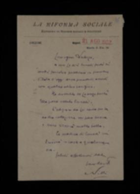 Nella lettera, Francesco Saverio Nitti conferma le sue perplessità sull'eventuale traduzione in francese del volume di King-Okey.