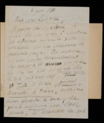 In base alle nuove regole stabilite da Benedetto Croce per la spedizione delle bozze degli Scrittori d'Italia, Fausto Nicolini comunica a Giovanni Laterza di essere in futuro l'unico destinatario di tutto il materiale mandato dalla tipografia ovvero le prime bozze con gli originali, le seconde in duplice copia e le terze; egli le invierà ai curatori e a lui essi le restituiranno. Si forniscono inoltre all'editore barese alcune correzioni da apportare all'impaginato del volume di Carlo Gozzi. Infine il Nicolini riferisce a Laterza che Croce desidera avere tutte le bozze del volume di Jacopo Vittorelli, con le correzioni del curatore Attilio Simioni e di Achille Pellizzari, per riavviare il lavoro.