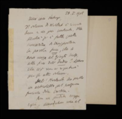 Nella lettera, Benedetto Croce esprime a Laterza soddisfazione, non senza qualche appunto, per la buona riuscita del volume di Johann F. Herbart; lo istruisce poi in merito alla distribuzione di copie omaggio sia di quel volume che dei volumi di Friedrich W.J. Schelling e di Giordano Bruno. Si complimenta inoltre per il bel volume di Aurelio G. Amatucci appena stampato, impegnandosi a venire incontro alla sua richiesta di pubblicizzarlo. Infine lo esorta a spedirgli il contratto per la pubblicazione del suo “sistema filosofico” e a sollecitare la stampa del primo volume.