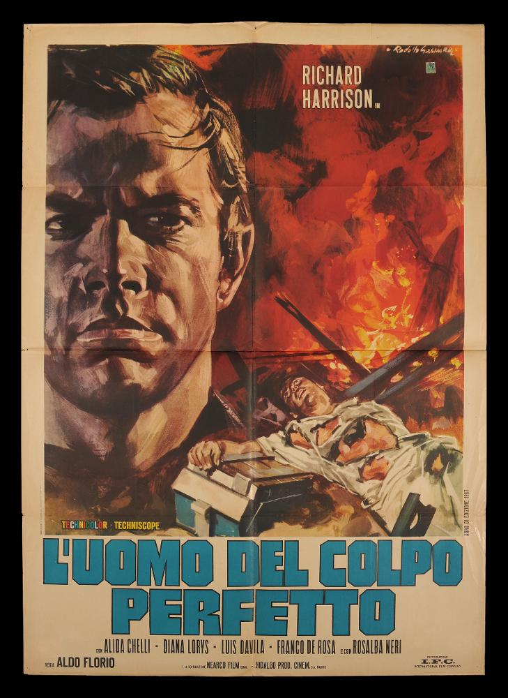 L'immagine riproduce uno dei manifesti conservati presso la Mediateca Regionale Pugliese (vedi Note). Si tratta di uno dei manifesti del film in bianco e nero “L’uomo del colpo perfetto” del 1967 per la regia di Aldo Florio. Il manifesto è firmato dal fidardense Gasparri Rodolfo, come si evince dalla firma per esteso in basso a sinistra. Appena ventenne si trasferisce dal piccolo comune di Castelfidardo (AN) per realizzare a Roma il sogno di diventare pittore di cinema. Inizialmente fa esperienza come disegnatore per case editrici, realizzando le copertine di libri prevalentemente gialli come "Il Vampiro" (1958). Questa attività gli permette di acquisire non solo competenze specifiche come disegnatore, ma soprattutto una maggiore consapevolezza di sé e delle proprie pot...