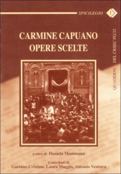Il volume “Carmine Capuano – Opere scelte” è parte della grande raccolta denominata “Libri di Puglia”, progetto di digitalizzazione a cura di Nicola Pergola che ha lo scopo di rendere fruibile la produzione editoriale dei Centri regionali di servizi educativi e culturali e degli Assessorati alla cultura e alla Pubblica Istruzione della Regione Puglia, dal 1968 agli anni 2000. Si tratta di uno dei “quaderni” editi dal CRSEC FG/32 di Foggia facenti parte della collezione “Spicilegio”, un termine che nel Vocabolario Universale Italiano ha il significato di “Raccolta di cose da altri omesse”. Partendo da questo significato, il CRSEC di Foggia dà vita ad una serie di pubblicazioni per la divulgazione di opere di autori locali che ricostruiscono una letteratura del territorio...
