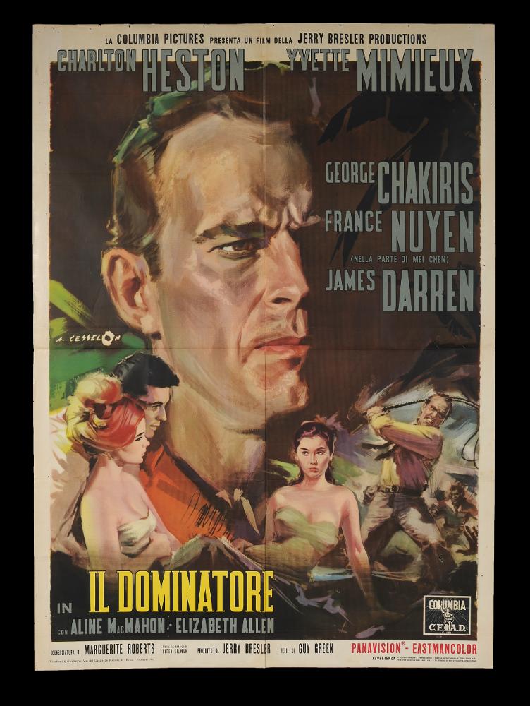 L'immagine riproduce uno dei manifesti conservati presso la Mediateca Regionale Pugliese (vedi Note). Si tratta di una delle versioni grafiche del manifesto del film "Il dominatore" la cui illustrazione pittorica è a firma di Cesselon (Angelo Cesselon), uno dei pittori di cinema più originali, contraddistinto da uno stile fatto di un cromatismo vibrante e dinamico. Nei suoi lavori per il grande schermo, ha sempre prediletto l'uso di tocchi sfumati e leggeri, con contrasti di colore forti e contemporanei. Ma è indubbio che Cesselon fu influenzato anche da una certa tradizione pittorica veneta, che guarda ad artisti come Tiziano e Tiepolo, fino a Giovanni Boldini, soprattutto nelle composizioni diagonali. Tutta la sua produzione, anche quella più tarda, privilegiò colori ...