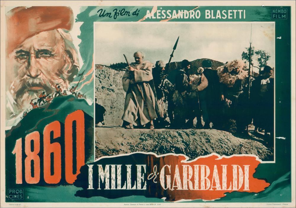 L'immagine è una riproduzione digitale del manifesto cinematografico del film “1860 - I Mille di Garibaldi”, prodotta in seguito all'evento "Cinema 150 anni. Mostra di manifesti d'epoca sul Risorgimento". La mostra, allestita negli spazi della Mediateca Regionale di Bari, è stata realizzata nel 2011 dall'Ufficio Attività culturali e audiovisivi, afferente al Servizio Cultura e Spettacolo della Regione Puglia, in occasione delle celebrazioni dei 150 anni dell'Unità d'Italia. In Mediateca sono conservate una serie di fotobuste e una prestigiosa locandina dipinta dal famoso pittore, illustratore e grafico Angelo Cesselon. La fotobusta in oggetto riporta una scena tratta dal film, come consuetudine per le fotobuste del periodo, al centro di una elegante cornice che riporta ...