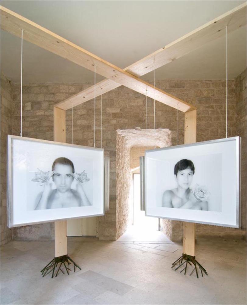 L'immagine digitale è una fotografia di Cosmo Laera che cattura una installazione dell'artista pugliese Tarshito esposta nella mostra temporanea ed itinerante “Le culture sacre dell'Arte", dal 23 novembre 2008 al 25 gennaio 2009 nel Castello di Trani, successivamente a Milano nei mesi di febbraio e marzo, nei Chiostri di San Simpliciano, Facoltà Teologica dell'Italia Settentrionale, Accademia di Belle Arti di Brera, nel mese di giugno nell'Ex Chiesa di S. Francesco, presso l'Assessorato alla Cultura del Comune di Como. L'opera è parte della serie di fotografie artistiche denominata “108 Guerrieri d'Amore”, ritratti in bianco e nero di uomini e donne elaborati in post produzione dal fotografo Cosmo Laera che dà forma al pensiero dell'artista alla continua ricerca di una ...