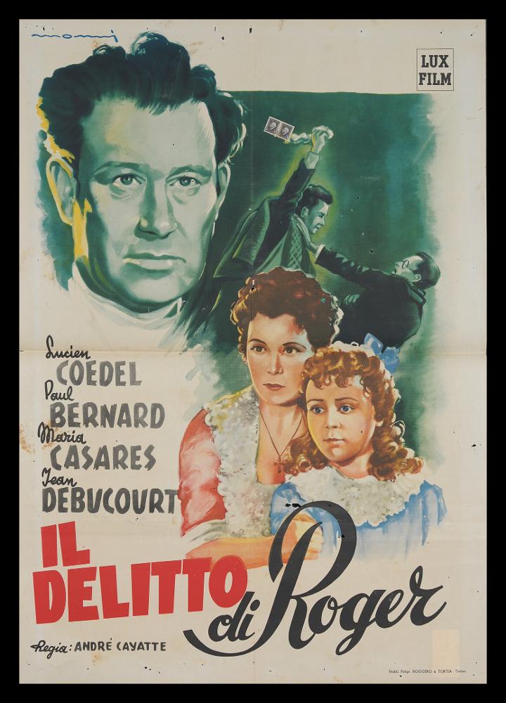 L'immagine riproduce una delle opere grafiche conservate presso la Mediateca Regionale Pugliese (vedi Note). Si tratta nello specifico della versione grafica del manifesto del film “Il delitto di Roger”. La bellissima composizione è a firma di Monni (Pietro Monni), come si evince dalla firma, anch'essa molto stilizzata e illustrativa, che diventa quasi un elemento decorativo insieme al titolo. Artista eclettico, Monni sperimenta più stili come si può notare dalla diversità dei manifesti a sua firma, accomunati dall'elemento decorativo e illustrativo delle sue composizioni. Qui, l'artista mostra alcuni elementi del "primo stile" della pittura di cinema, che si sperimenta a partire dagli anni Trenta. Realizza un concept in cui il linguaggio è narrativo e figurativo, il pe...