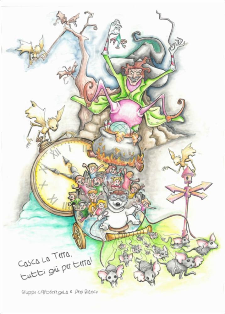 Per l’edizione 2020, la Fondazione Carnevale di Putignano ha scelto come tema ispiratore dei carri “la Terra vista dal Carnevale”.
Il pianeta Terra è malconcio, ormai senza alberi ma solo tronchi spogli sui quali volano creature spaventose. Una strega domina la scena ed è impegnata nella bollitura di un intruglio malefico che porterà alla distruzione del pianeta. Le nuove generazioni, bambini e ragazzi, prendono coraggio e decidono di ribellarsi prima che sia troppo tardi, fuggendo dalla strega cattiva a bordo di una vecchia carrozza a forma di globo....