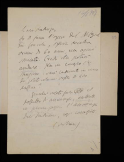 Nella lettera, Benedetto Croce esprime a Laterza il proprio ottimismo sulla possibilità che il volume di Karl W. Nitzsch sui Gracchi possa avere un buon riscontro editoriale. Informa poi l'editore dell'invio del testo da utilizzare per l'annuncio pubblicitario del volume di Vittorio Imbriani e gli comunica di aver sollecitato il lavoro dei curatori di diversi volumi, invitandolo a fare altrettanto.