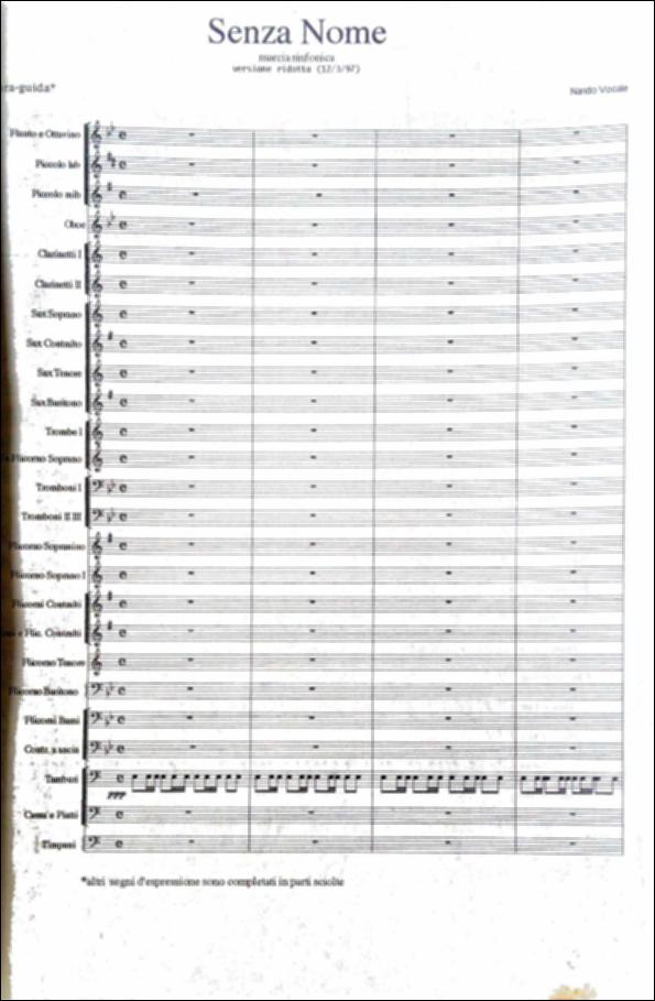 <div class="ql-editor"><div>Marcia sinfonica dal titolo “Senza Nome” composta dall’attuale direttore M° Nando Vocale ed eseguita</div><div>in esclusiva dalla Banda Musicale di San Nicandro Garganico.</div><div><br></div><div>La Banda Musicale di San Nicandro Garganico, fondata nel 1900 dal dott. Vincenzo Zaccagnino con finalità educative e sociali, rappresenta una delle espressioni della tradizione musicale della comunità. Nata con l’obiettivo di offrire ai giovani, in particolare a quelli provenienti da contesti svantaggiati, un’opportunità di formazione attraverso la musica, ha svolto nel tempo una funzione culturale e aggregativa nel territorio.</div><div>La banda, composta da strumenti a fiato e percussioni, partecip...