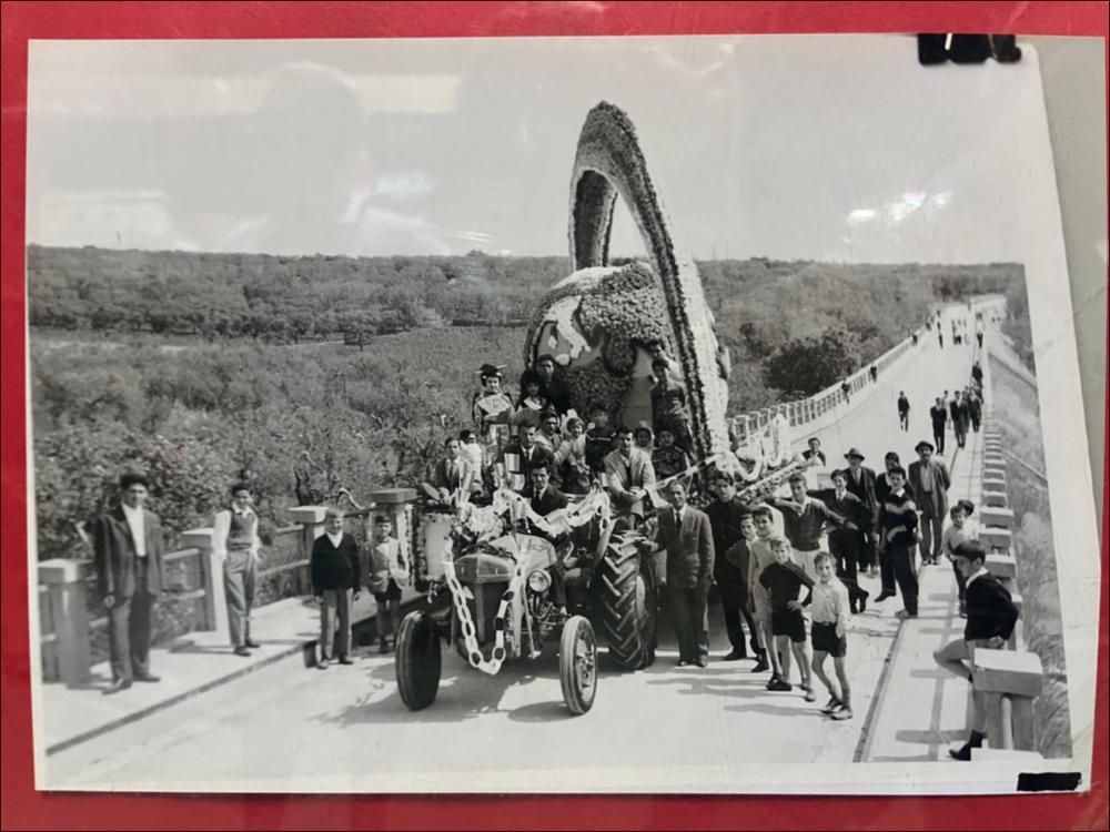 Questa foto storica degli anni ’50 mostra uno dei tradizionali carri realizzati per la "Sfilata dei carri votivi". La sfilata dei carri devozionali (o votivi) addobbati, che rievocano la leggenda del ritrovamento del crocifisso da parte dei contadini, è la principale celebrazione patronale della Festa del SS. Crocifisso di Auricarro a Palo del Colle e viene organizzata ancora oggi nel mese di maggio. I carri di Santa Croce sono strutture artistiche addobbate con forme di carta pesta, fiori e luminarie, rappresentanti temi religiosi, trainati da buoi, cavalli o trattori e realizzati a cura di associazioni, privati o scuole.
La Festa Patronale del SS. Crocifisso di Auricarro, istituita nel 1853, si celebra in due momenti diversi, il 3 Maggio e la terza settimana di settem...