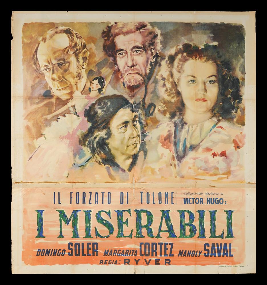 L'immagine riproduce uno dei manifesti conservati presso la Mediateca Regionale Pugliese (vedi Note). Si tratta di uno dei manifesti del film “Il forzato di Tolone” del 1943 per la regia di Fernando A. Rivero anche se sul manifesto è riportato F. Ryver. La composizione non presenta firma ma è in linea con lo stile dei pittori del tempo, ritratti acquerellati, dai toni delicati e dalle tinte sfumate riempiono tutta la superficie grafica. I volti dei personaggi sono apatici, gli sguardi sono fissi nel vuoto e le labbra inespressive....