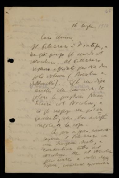 Rispondendo a Giovanni Laterza in merito all'ingresso di Fausto Nicolini nella redazione della collana degli scrittori d'Italia, Benedetto Croce lo informa dell'accordo tra Achille Pellizzari e il Nicolini, al quale suggerisce di accordare un compenso mensile; il filosofo chiede inoltre se il Laterza abbia disimpegnato Riccardo Zagaria e Giovanni Giusti e se sia disposto a posticipare la dedica promessagli. Proponendo poi la pubblicazione di un volume di Antonino Anile e una nuova edizione del volume di logica di Bertrando Spaventa a cura di Giovanni Gentile, il Croce assicura che il suo volume di saggi sulla letteratura del Seicento sarà presto terminato e il volume di Antonio Tari è stato tutto licenziato.
