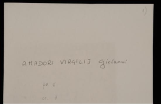 Nella cartolina, Giovanni Amadori Virgilj chiede a Laterza informazioni sulla pubblicazione del volume.