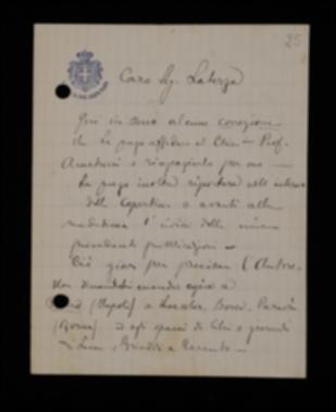 Nella lettera, Pietro Chimienti invia alcune correzioni chiedendo che siano affidate ad Amatucci. Chiede di inserire sul retro di copertina l'indice delle sue opere. Ricorda di inviare delle copie corrette a Porro, Loescher, Bocci, Paravia e ai librai delle province pugliesi. Comunica, infine, che anche in altre consuetudini linguistiche internazionali Bismarck si scrive senza "c".