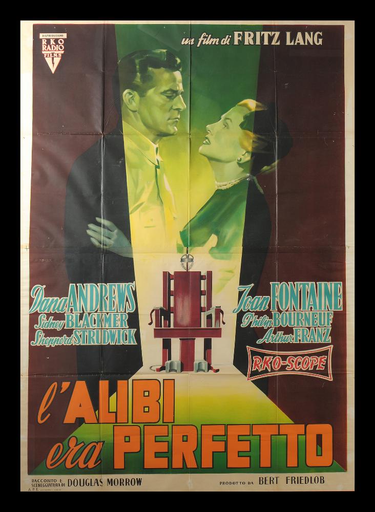L'alibi era perfetto (Beyond a Reasonable Doubt) è un film noir americano del 1956, diretto da Fritz Lang e scritto da Douglas Morrow. Il film è interpretato da Dana Andrews, Joan Fontaine, Sidney Blackmer e Arthur Franz. Fu il secondo film di Lang per il produttore Bert E. Friedlob, e l'ultimo film americano da lui diretto. Il grande manifesto con un moderno gioco quinte sceniche inquadra in un fascio di luce verde la coppia di attori principale e il culmine drammatico della pena capitale. Il manifesto originale è conservato nell’Archivio della Mediateca Regionale Pugliese....