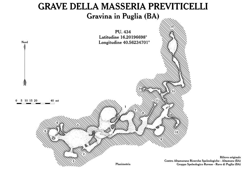Questo rilievo topografico è la trasposizione in digitale di rilevamenti realizzati a seguito di importanti studi speleologici nelle grotte di Puglia. Sono materiale utile per lo studio e la ricerca, per comprendere al meglio la complessità delle articolazioni sotterranee di queste cavità naturali, con il fine della tutela e della salvaguardia del fenomeno carsico. 
Il documento fa parte della raccolta di rilievi topografici digitalizzati da Carlos Solito per il Progetto digitale “Sillabario sotterraneo – Viaggio dantesco nelle Grotte di Puglia” – realizzato nell'ambito della LEGGE REGIONALE 30 dicembre 2020 - art. 39 “Cavità pugliesi e opera dantesca - Celebrazioni 700 anni dalla morte di Dante Alighieri”.