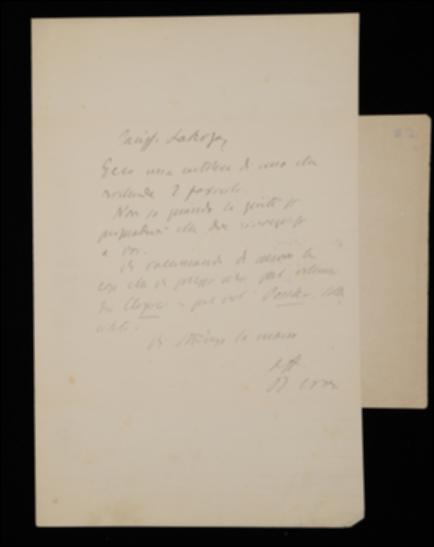 Nella lettera, Benedetto Croce inoltra a Laterza una richiesta di fascicoli del suo periodico e lo invita a sollecitare per i volumi di Friedrich W.J. Schelling, Johann F. Herbart e Karl Vossler.