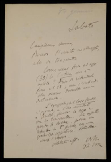Nella lettera Benedetto Croce lamenta a Giovanni Laterza il ritardo nella distribuzione de "La Critica" e gli annuncia la prossima spedizione del manoscritto del proprio volume sull'università italiana. Lo informa inoltre di aver allegato alla presente missiva una richiesta, che però non rinveniamo.