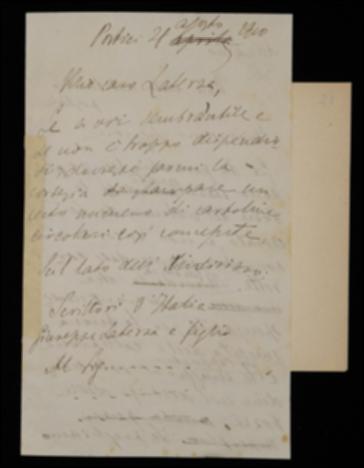 Nella lettera, Fausto Nicolini chiede a Giovanni Laterza se ritenga utile e poco dispendioso stampare in più copie una cartolina di sollecito indirizzata ai curatori degli Scrittori d'Italia per l'invio delle bozze corrette; al momento opportuno, secondo le norme fissate per le spedizioni, se ne potrebbero servire tanto l'editore quanto Achille Pellizzari e lo stesso Nicolini. Questi inoltre, dopo aver assicurato che Vincenzo Spampanato garantisce per il libraio Marchesi di Salerno, comunica di aver spedito al Laterza alcune bozze licenziate del volume di Giambattista Della Porta e le seconde bozze del volume di Matteo Bandello inviate da Gioacchino Brognoligo, nonché di aver sollecitato Amedeo Giannini a sbrigare quanto è presso di lui.